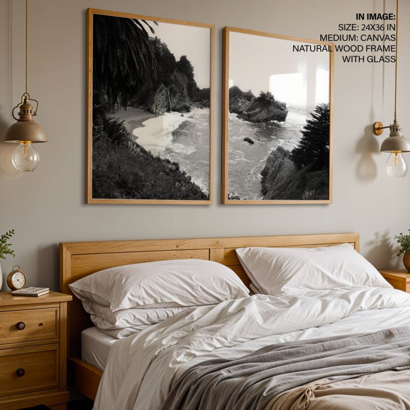 Nature Black and White Coastal Waterfall – Home Decor