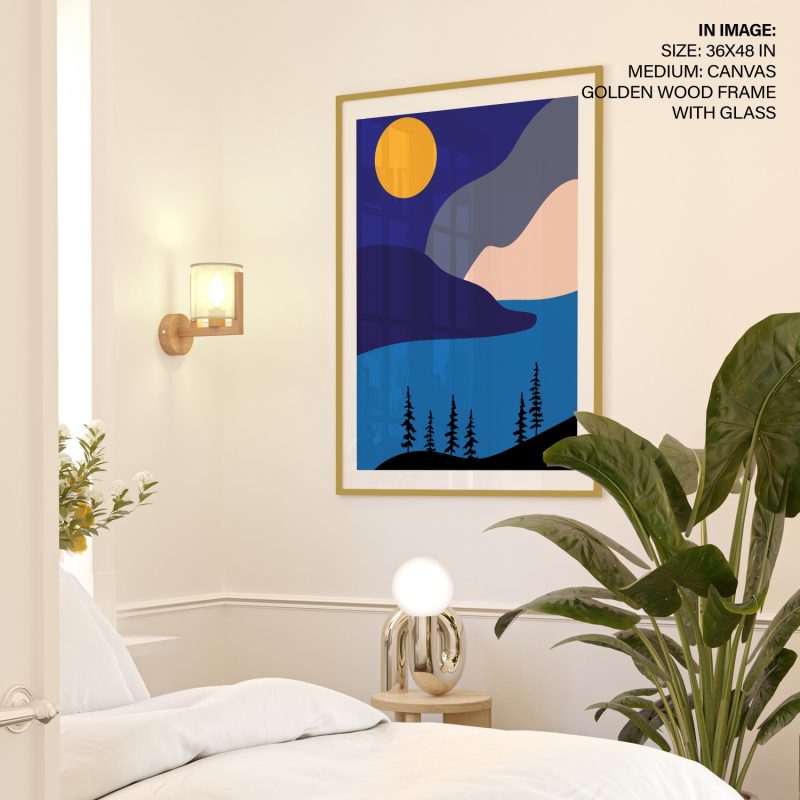 Abstract Moon Mountains Lake Trees – Wall Decor
