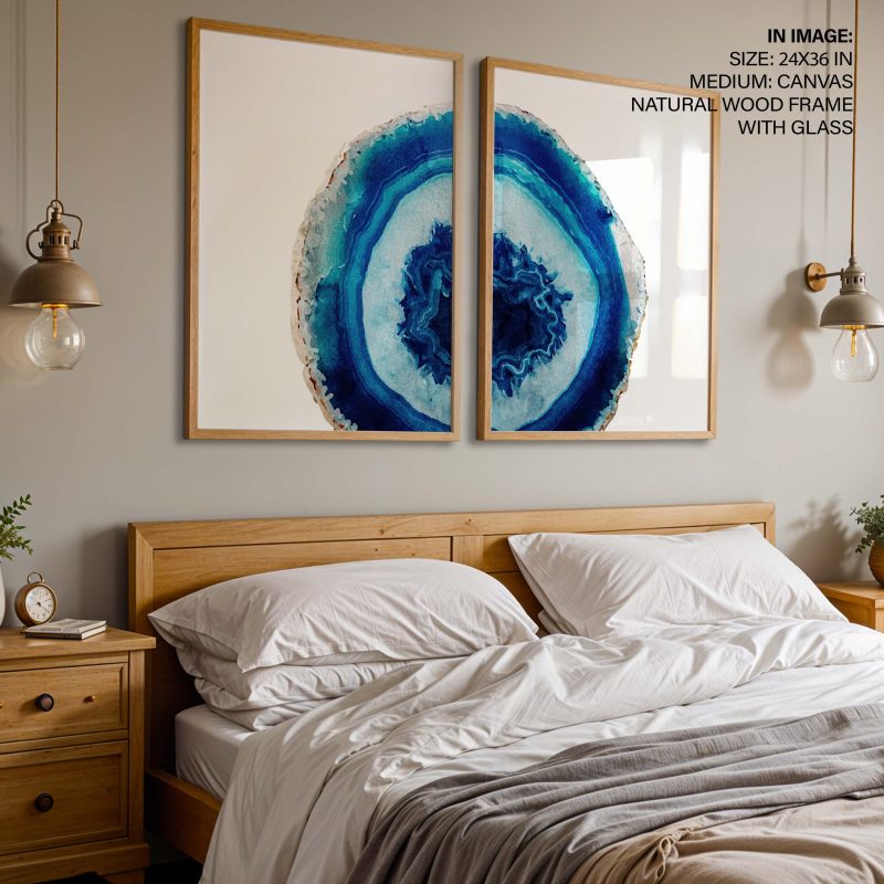 Agate Wall Art, Set of Two Frames, Blue Agate Print, Mineral Poster, Blue Crystal, Decorative Wall Art, Modern Abstract Art