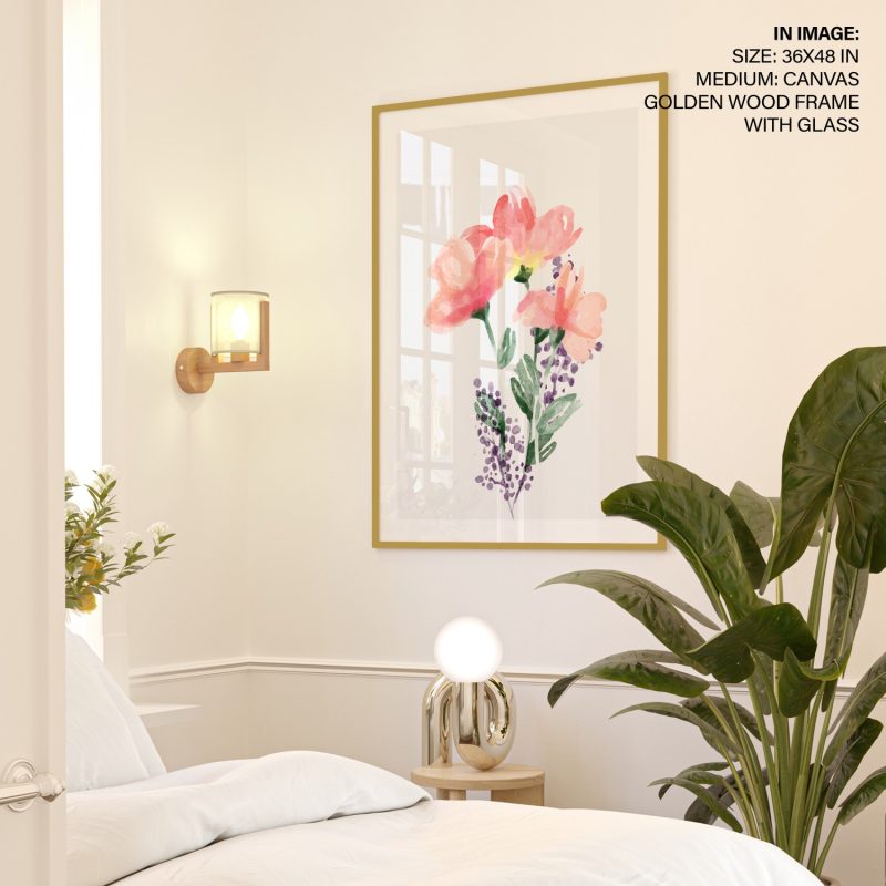 Botanical Pink Flowers Purple Berries – Wall Painting