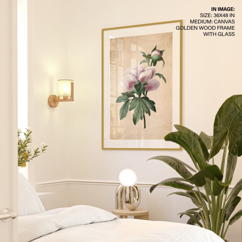 Botanical Pink Peony and Bud – Wall Painting