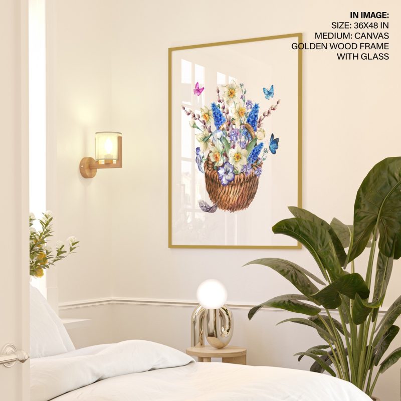 Botanical Flower Basket and Butterflies – Home Decor