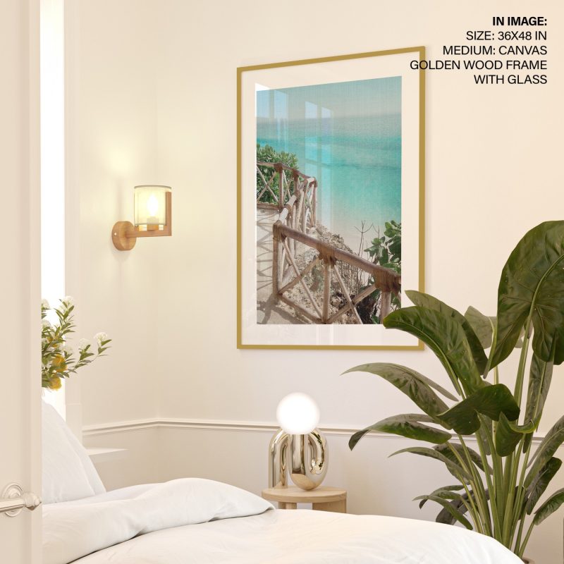 Nature Wooden Railing Turquoise Ocean – Wall Decor