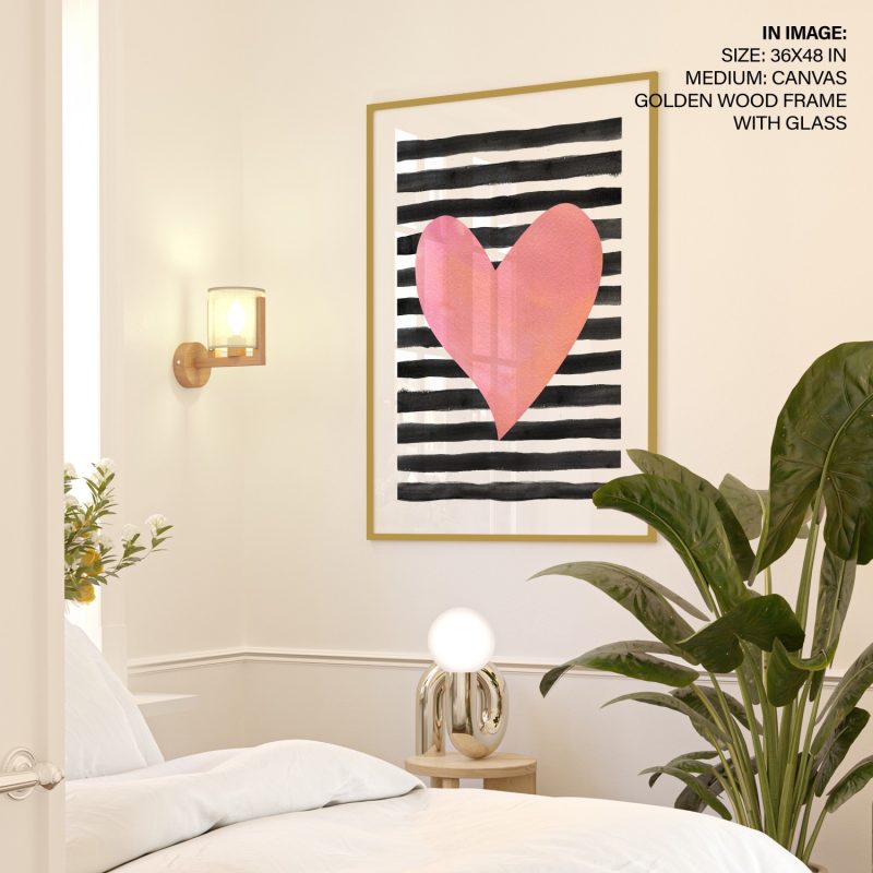 Abstract Pink Heart Black Stripes – Wall Art