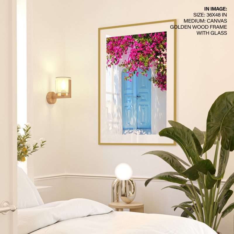 Nature Blue Door Pink Bougainvillea – Wall Art