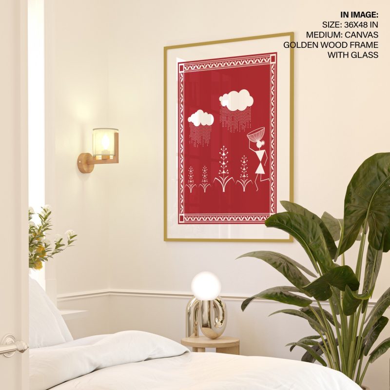 Warli Rain Clouds and Person – Home Decor