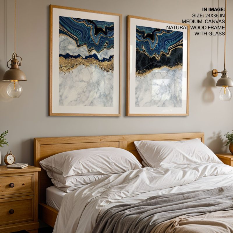 Abstract Agate Blue Black Gold – Wall Art
