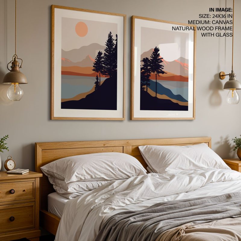 Minimalist Mountain Lake Trees – Wall Hanging