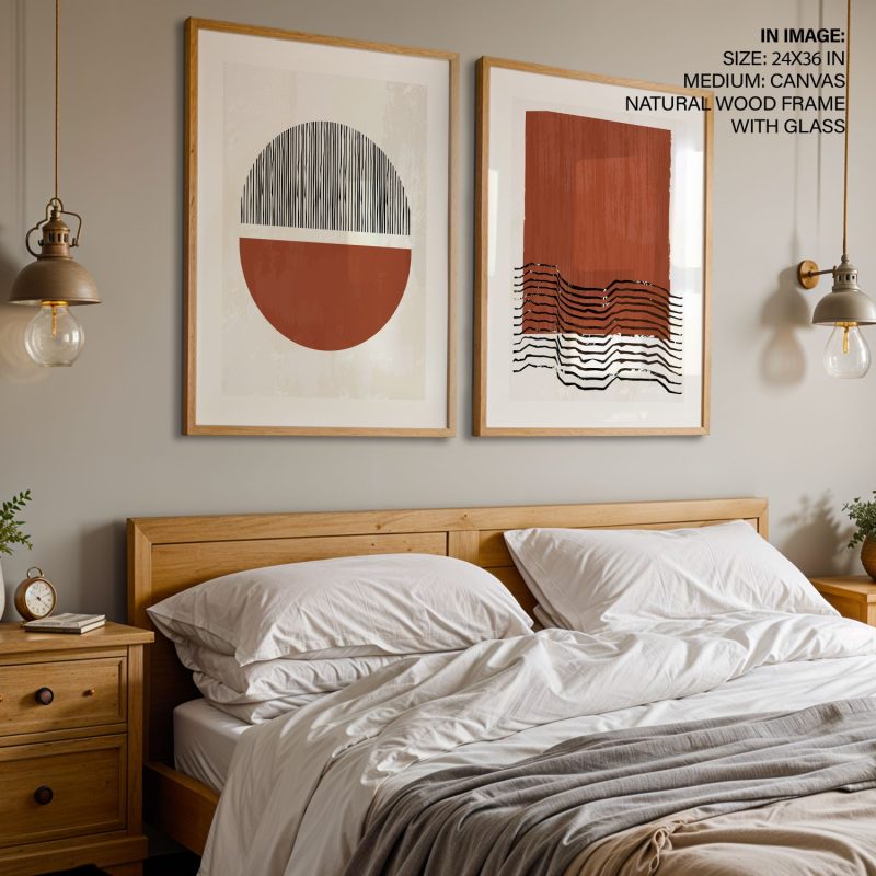 Abstract Terracotta Black Geometry – Wall Art