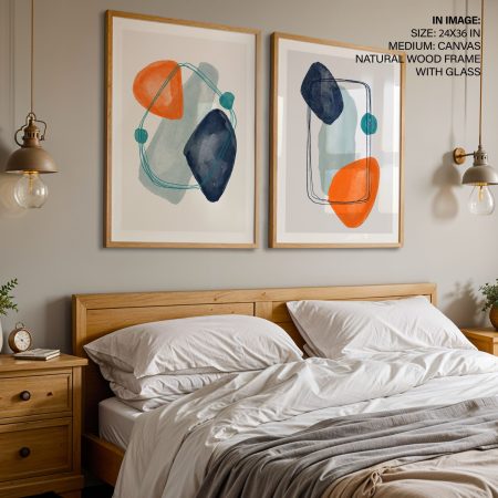 Set of 2 orange blue shapes abstract