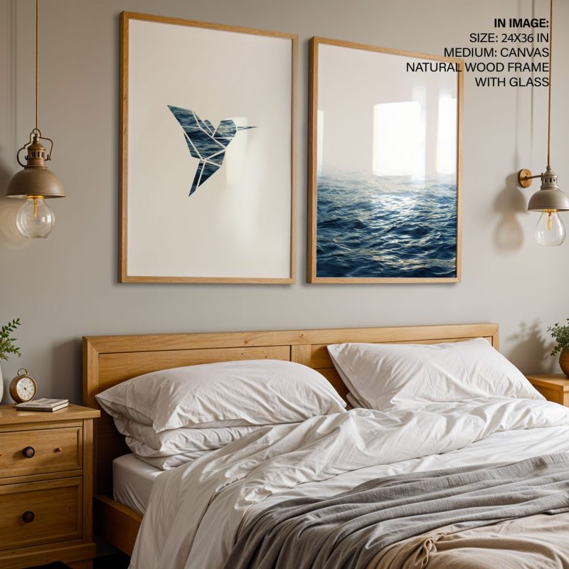 Minimalist Geometric Bird Ocean Waves – Wall Art