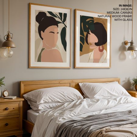 Set of 2 boho abstract women portrait