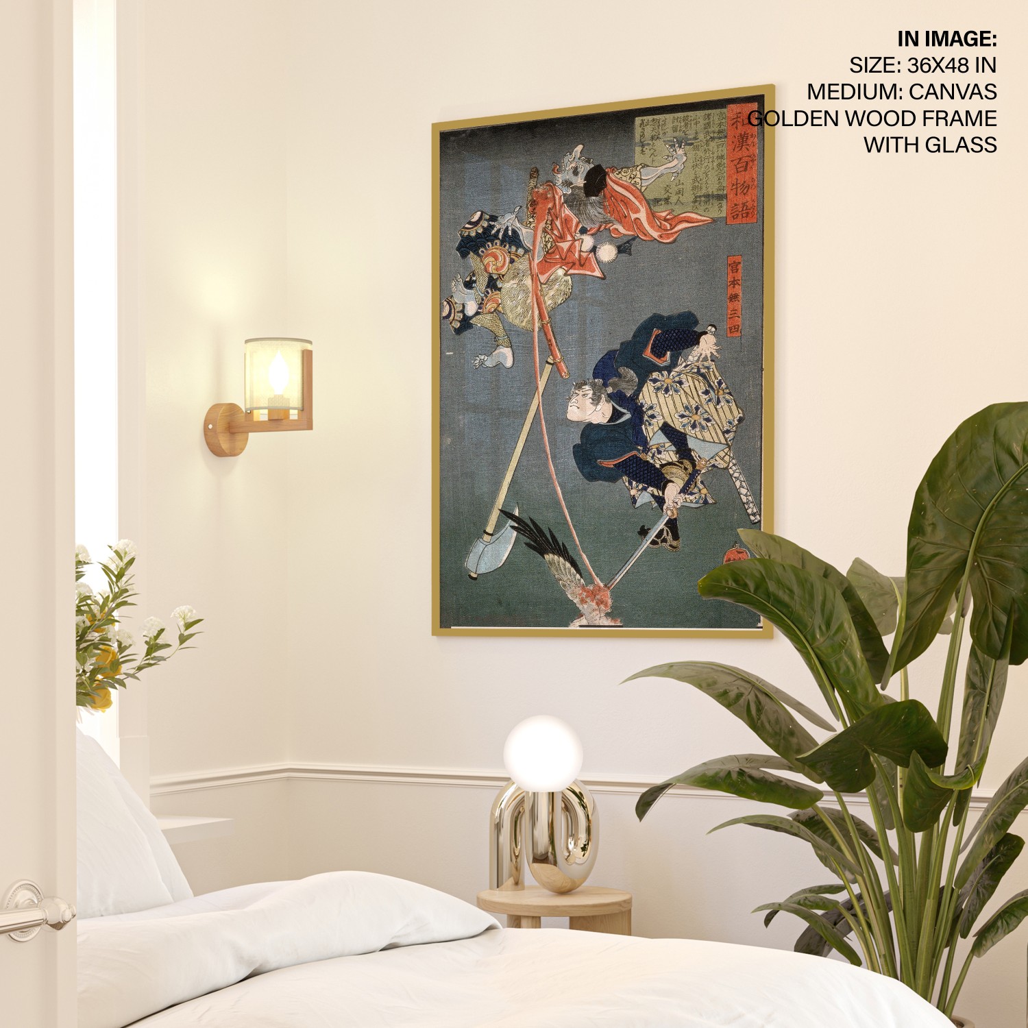 Framed Art | Miyamoto Musashi Slashing a Tengu by Tsukioka