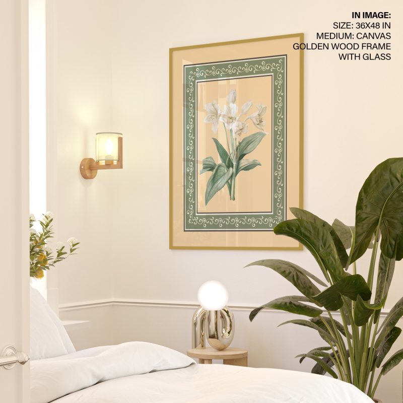 Botanical White Flowers Green Border – Wall Hanging