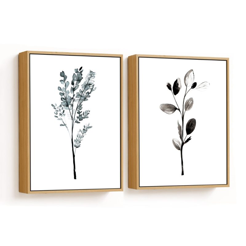Botanical Framed Wall Art (Set of 2), Scandinavian Art, Black and White Art - Choose Size and Frame Color