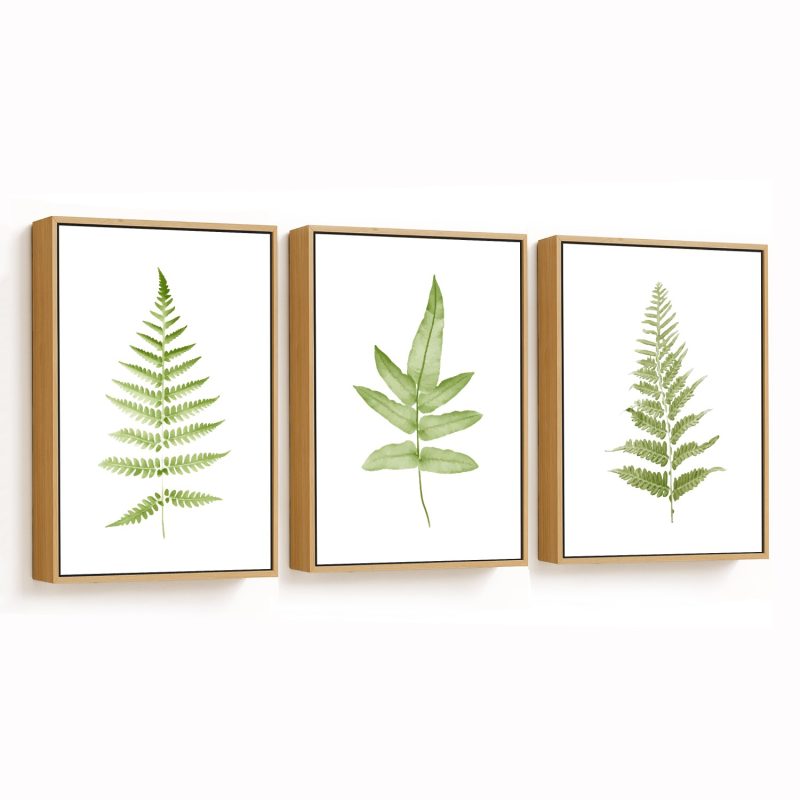 Botanical Leaves Watercolor Framed Wall Art (Set of 3), Nature Art, Minimalist, Botanical - Choose Size and Frame Color