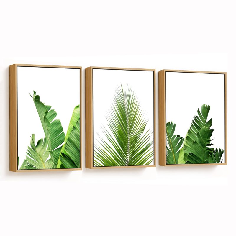 Banana Leaves, Palm Leaves Framed Wall Art (Set of 3), Botanical Art, Nature Art - Choose Size and Frame Color