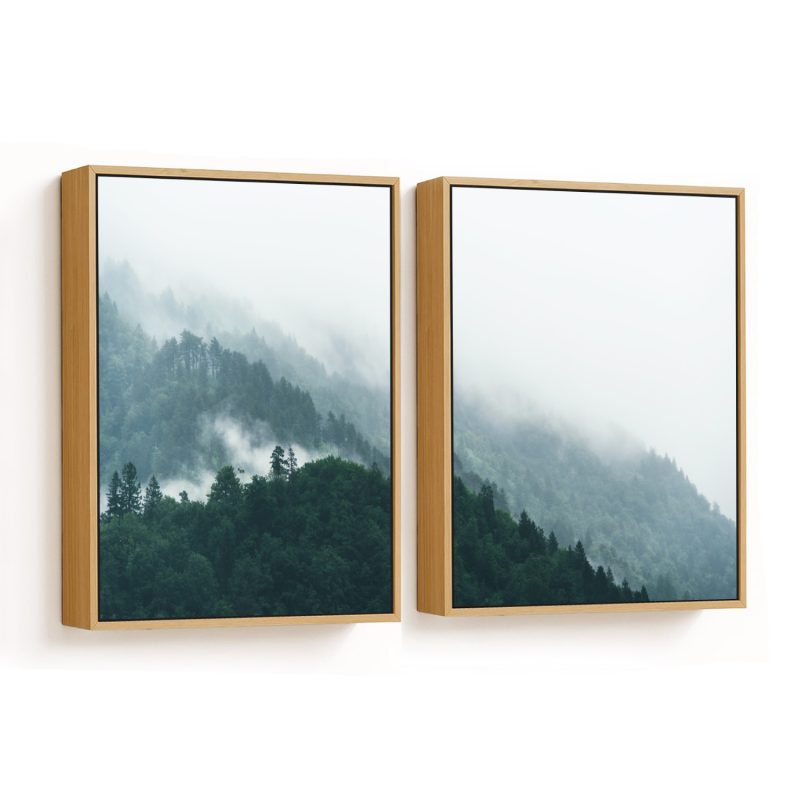 Foggy Forest Hill Framed Wall Art (Set of 2), Nature Art, Tropical, Minimalist, Photography - Choose Size and Frame Color