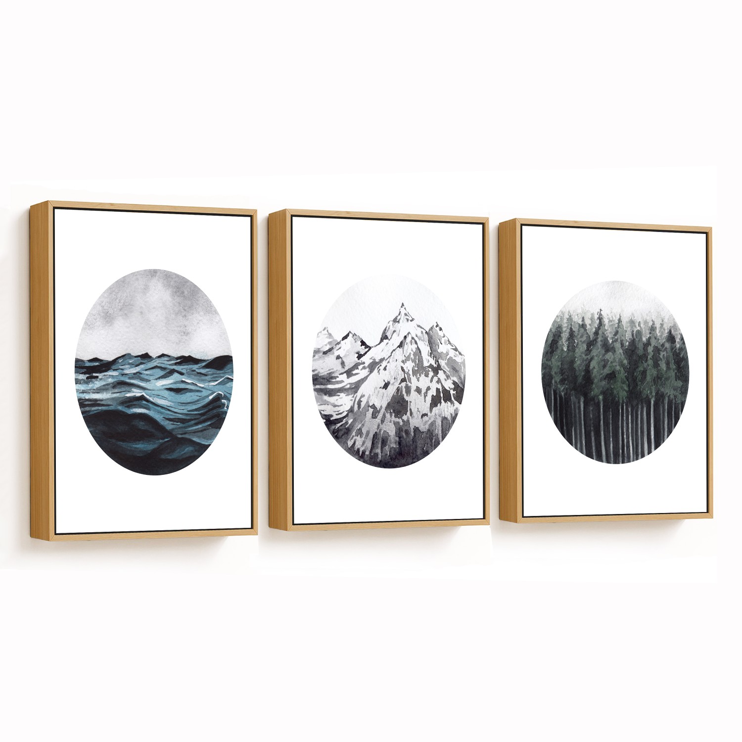Ocean Forest Mountains Framed Wall Art Set of 3
