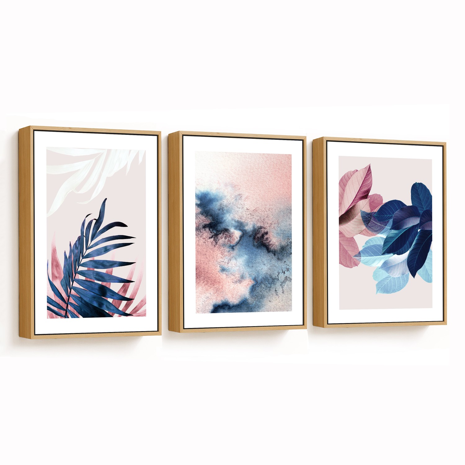 Abstract Botanical Leaves Framed Wall Art Set of 3