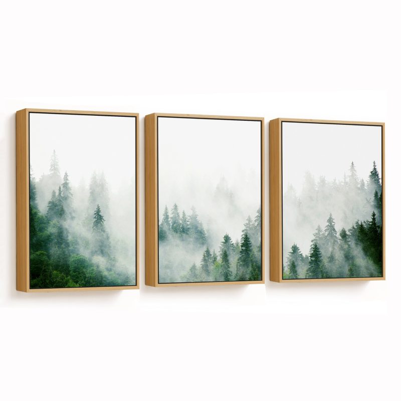 Large Foggy Forest Framed Wall Art (Set of 3), Nature Art, Modern Art - Choose Size and Frame Color