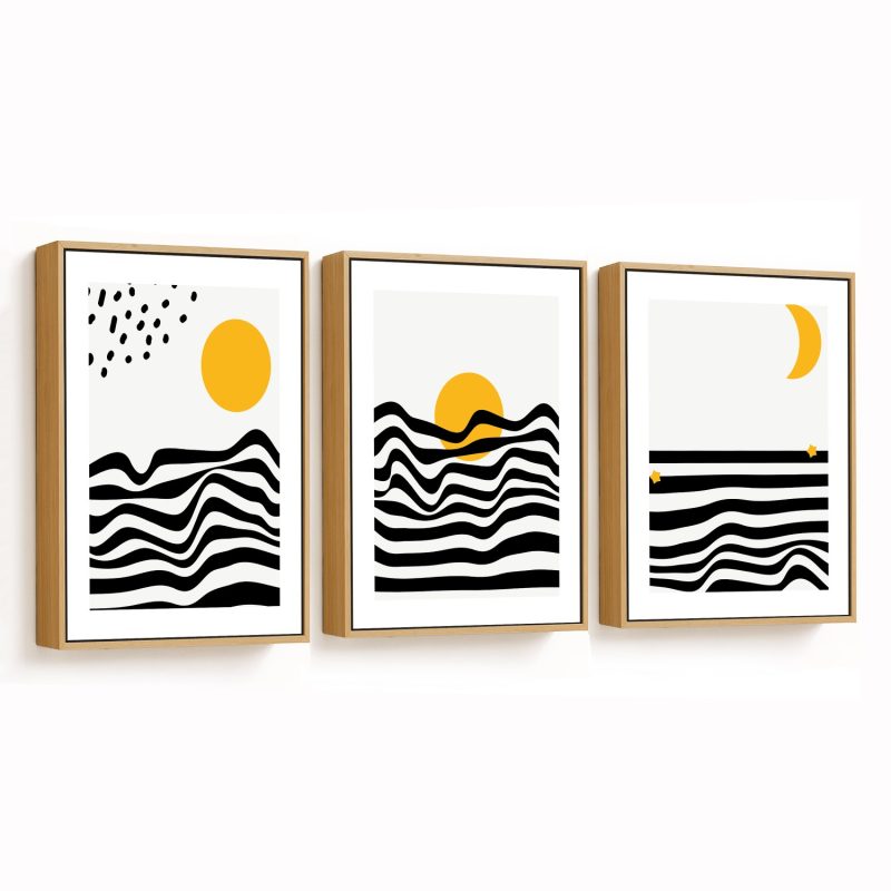 Set of 3 raven ocean sunset