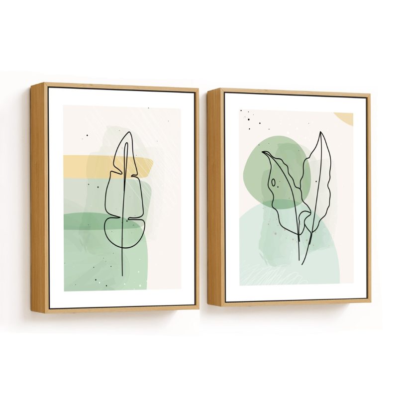 Set of 2 line drawing leaves