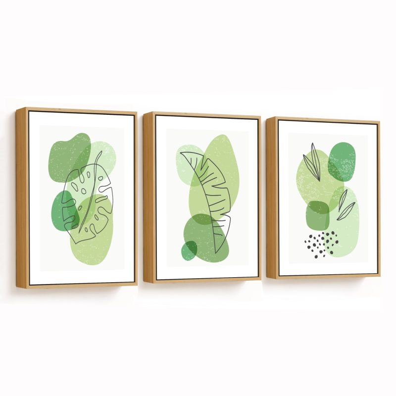 Set of 3 monstera line drawing banana leaves