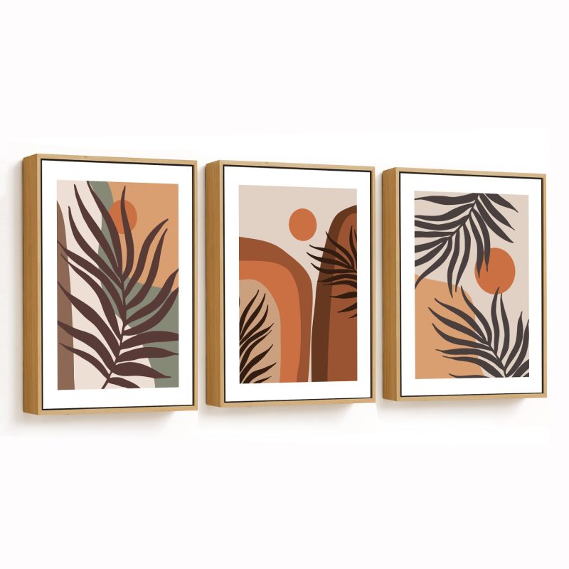 Set of 3 boho botanical sun mountain landscape