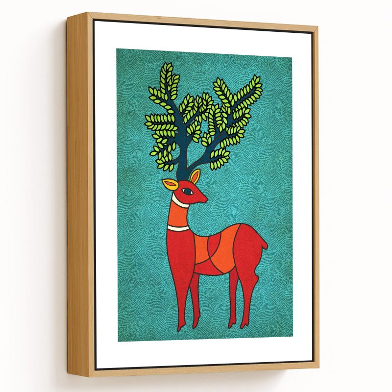 Whimsical harmony gond teal deer