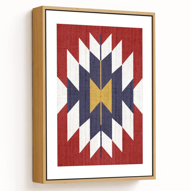 Aztec Print, Western Art Decor, Mexican Rug, Mexico, Tribal, Red Blue White Gold Wall Art, framed art,