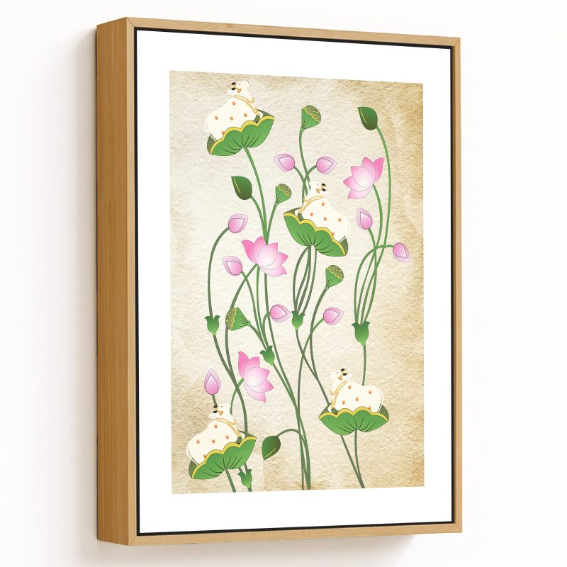 Kamdhenu and lotus pichwai art