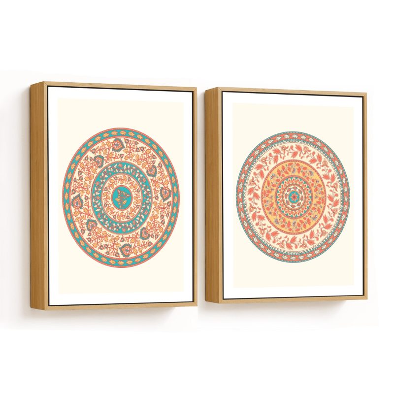 Set of 2 Circular kalamkari floral art