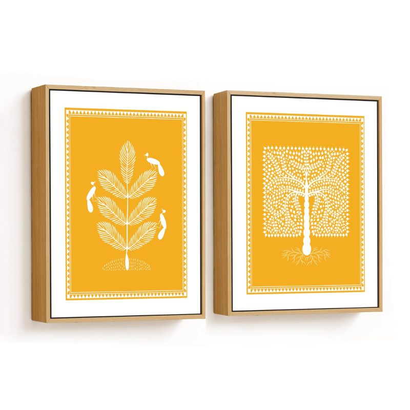 Set of 2 Warli painting of beautiful tree