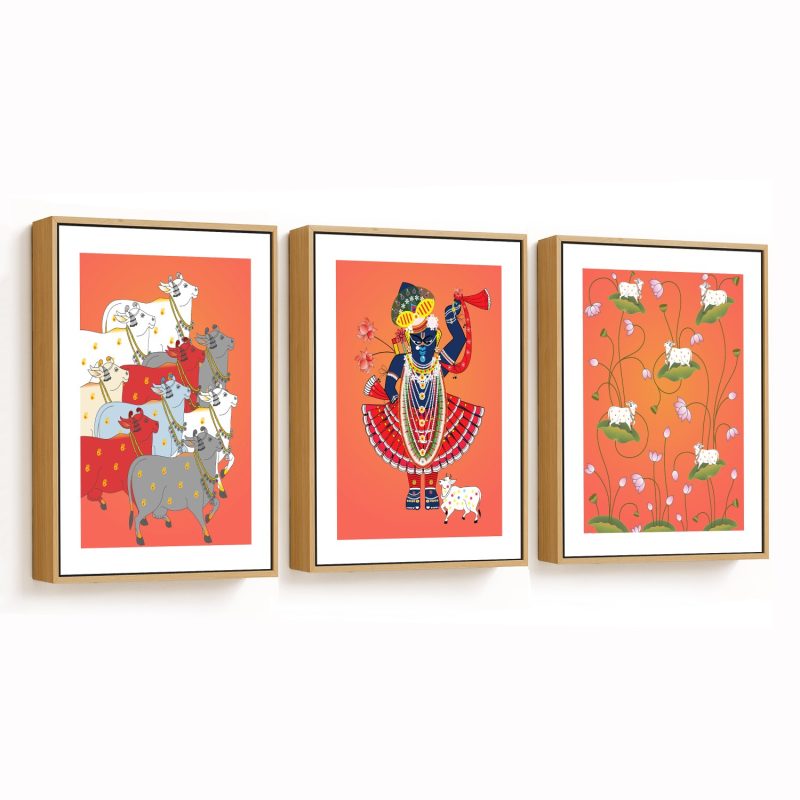 Set of 3 emulsion pichwai cow art