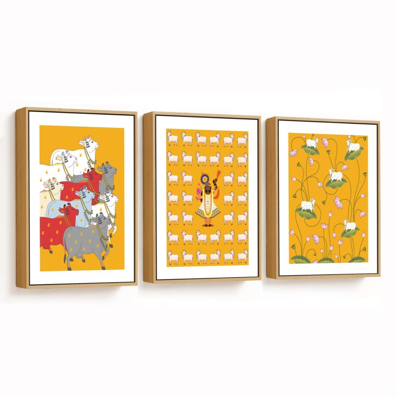 Set of 3 pichwai art shrinathji and cow
