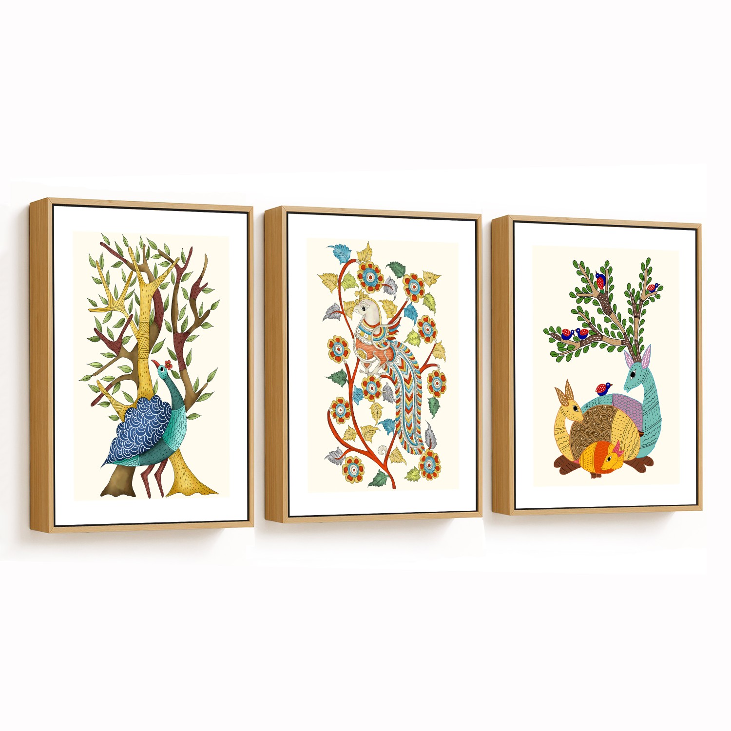Set of 3 Traditional Indian Gond Art