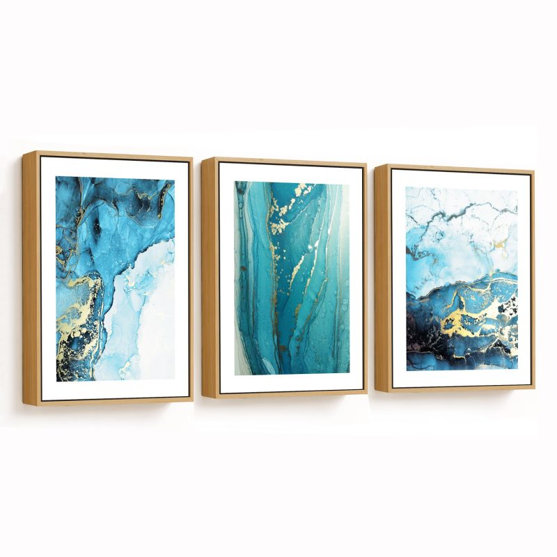 Set of 3 alcohol indigo gold stains abstract