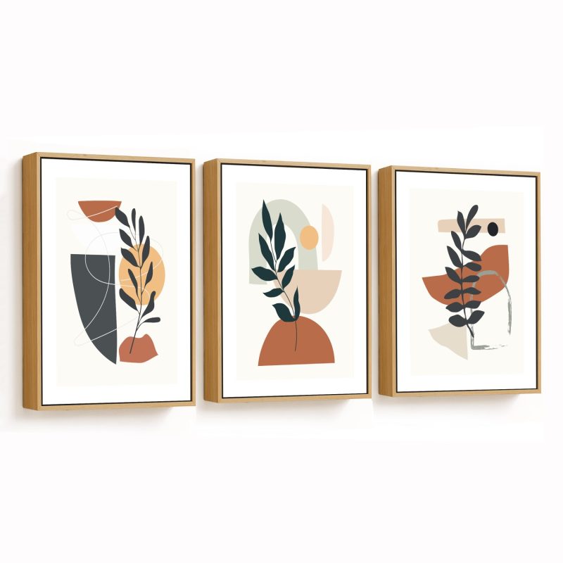 Set of 3 minimalistic boho botanical figure