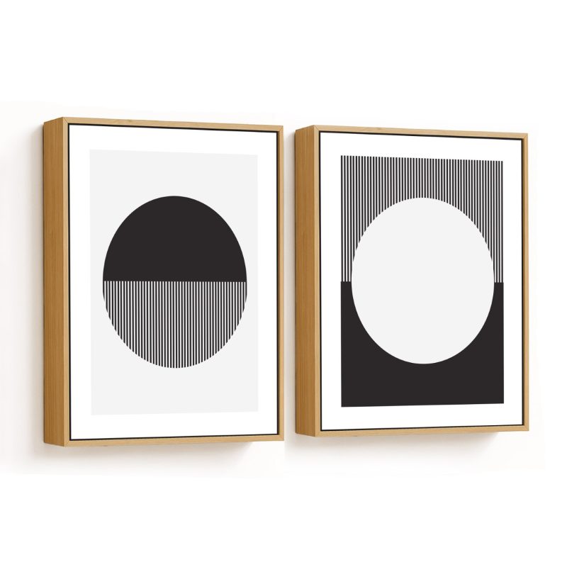 Set of 2 black and white minimalist sun and moon