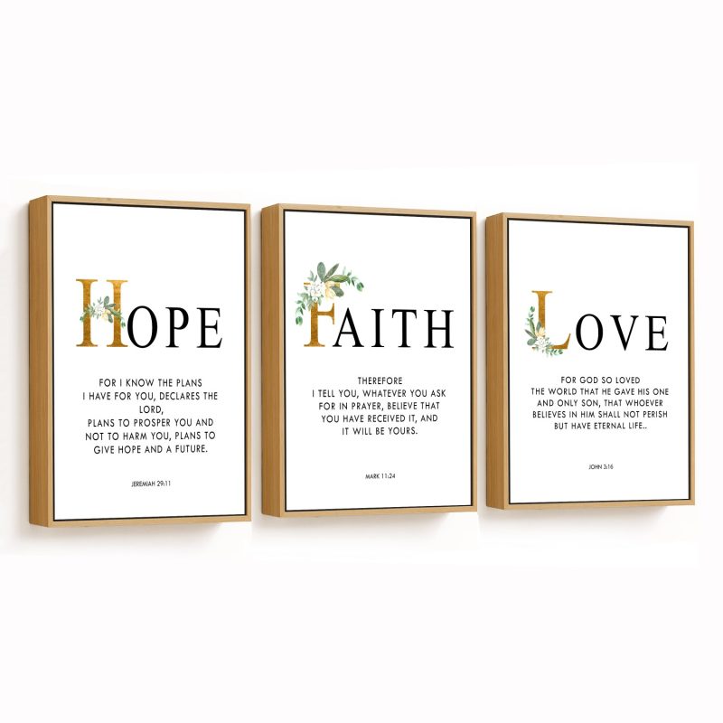 Set of 3 gold hope faith love