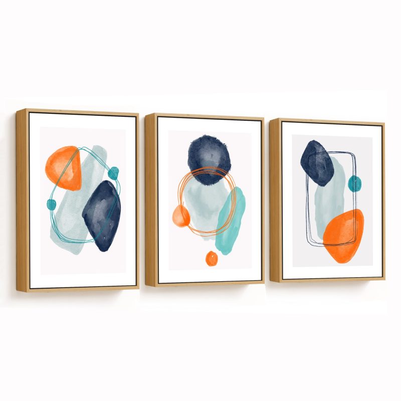 Set of 3 orange blue shapes abstract