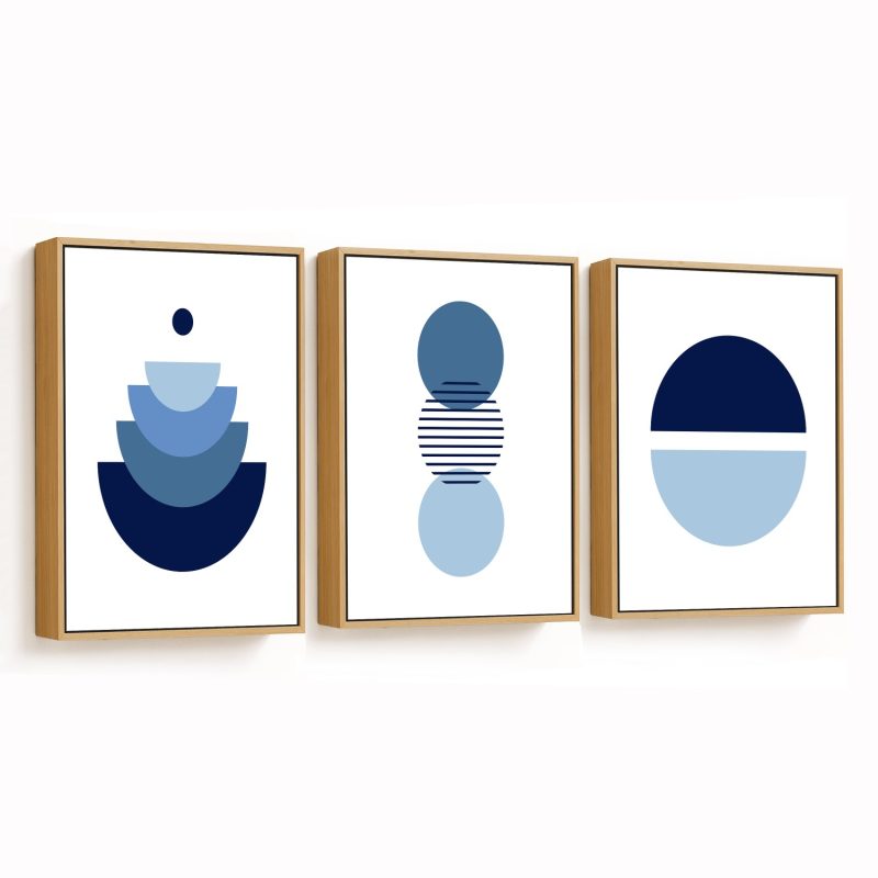 Set of 3 minimalist blue circle geometric shapes