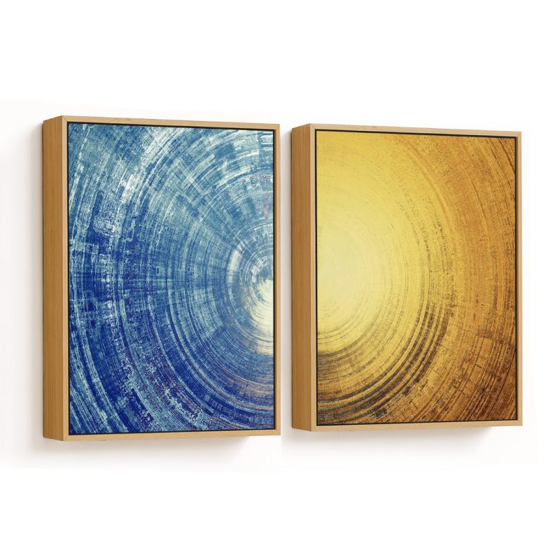 Set of 2 abstract blue and yellow circle