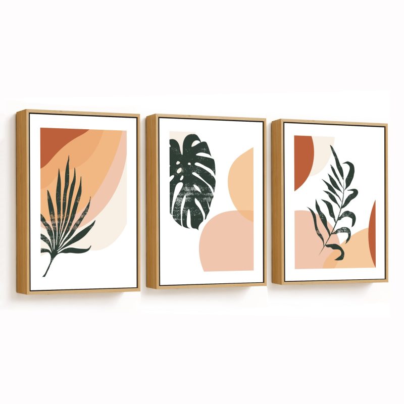 Set of 3 green boho leaf monstera botanical