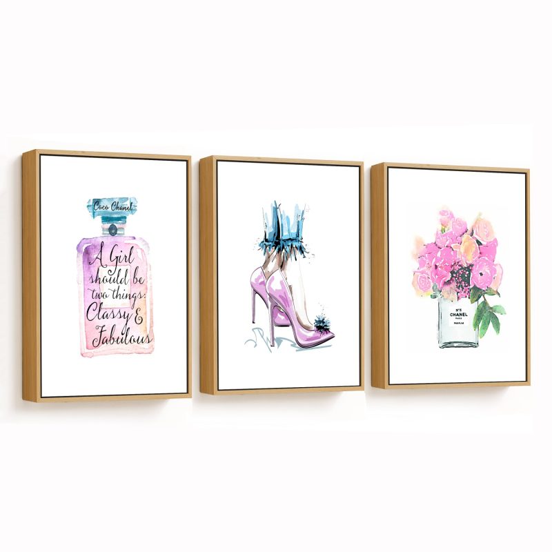 Set of 3 watercolor fashion chanel girls art