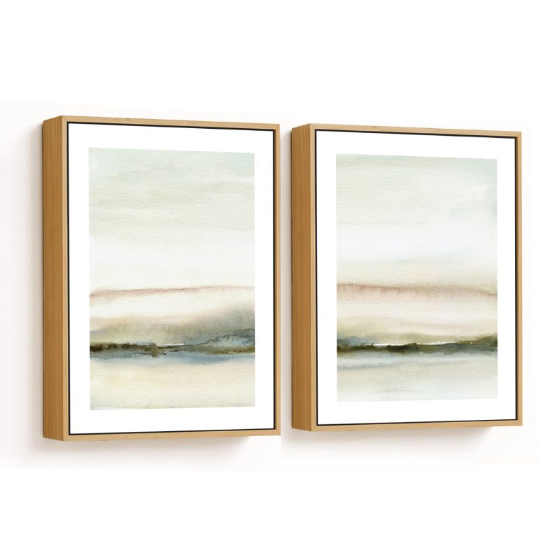 Set of 2 contemporary green abstract landscape