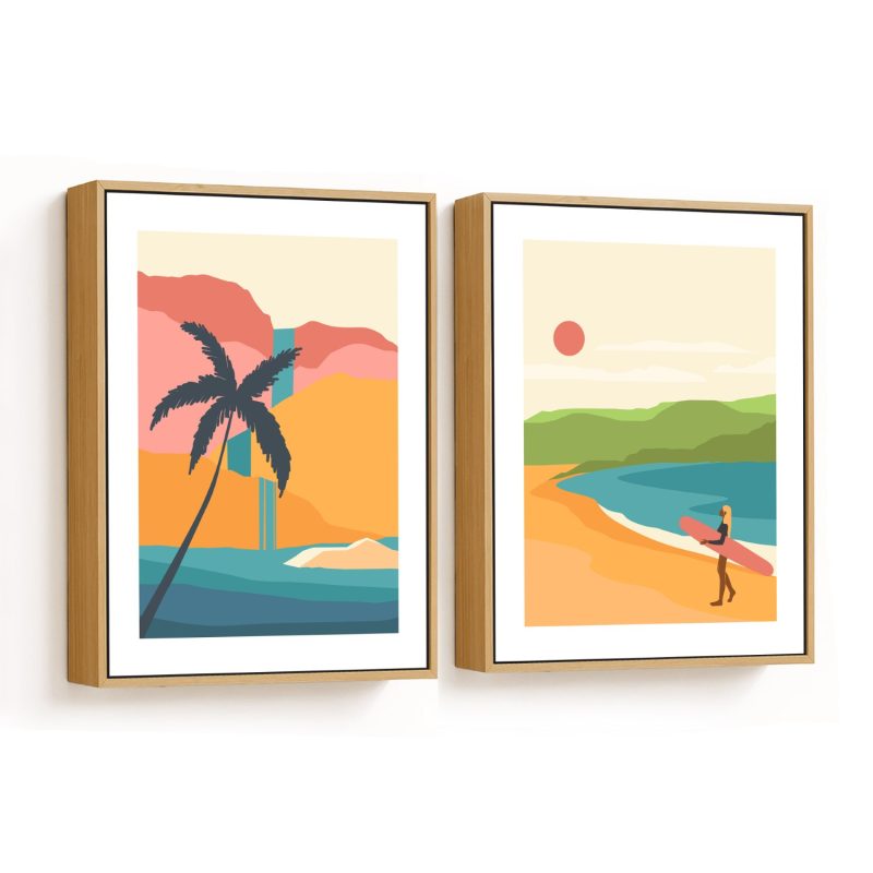 Set of 2 modern palm beach seascape