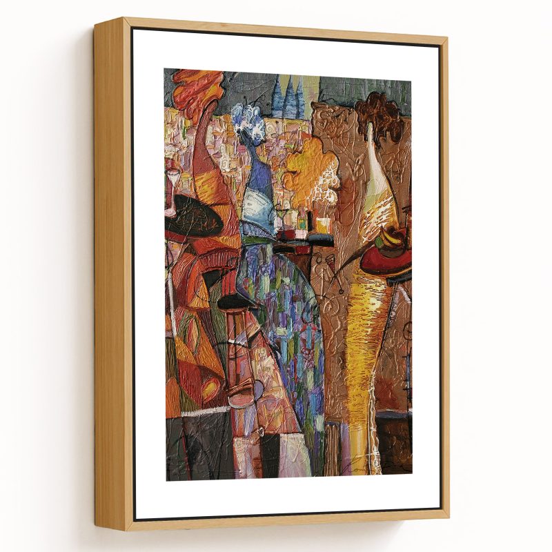 Abstract woman at bar figure painting