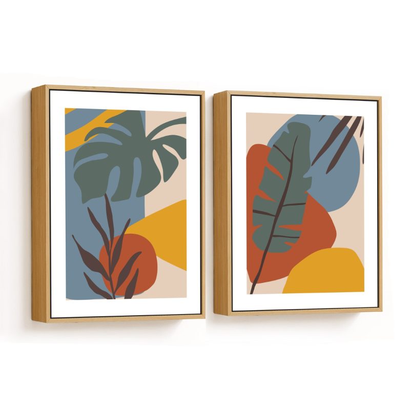 Set of 2 boho botanical abstract